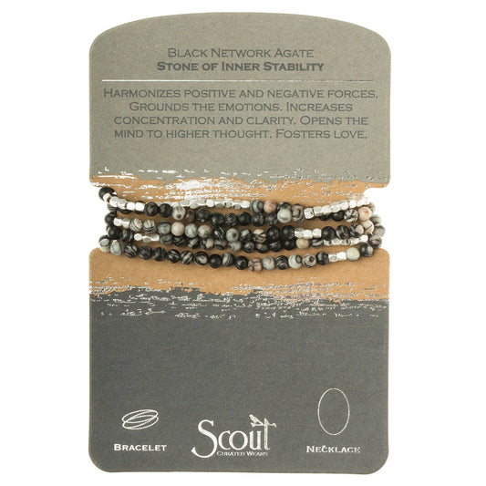 Scout Curated Wears Scout Curated Wears - Stone Wrap Bracelet/Necklace - Black Network Agate - Stone of Inner Stability available at The Good Life Boutique