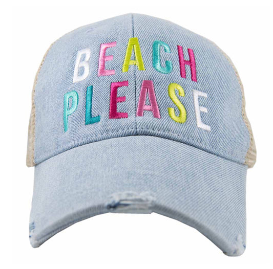 Katydid Beach Please Trucker Hat - Denim Blue available at The Good Life Boutique