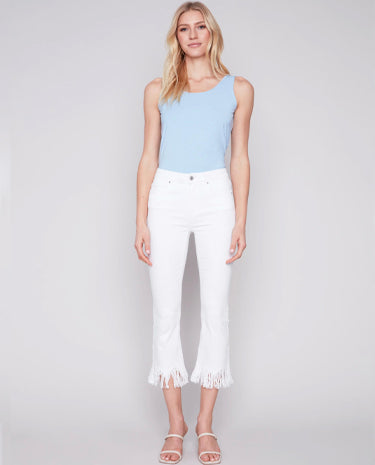 Charlie B Charlie B - Bottom Fringed Pant - White available at The Good Life Boutique
