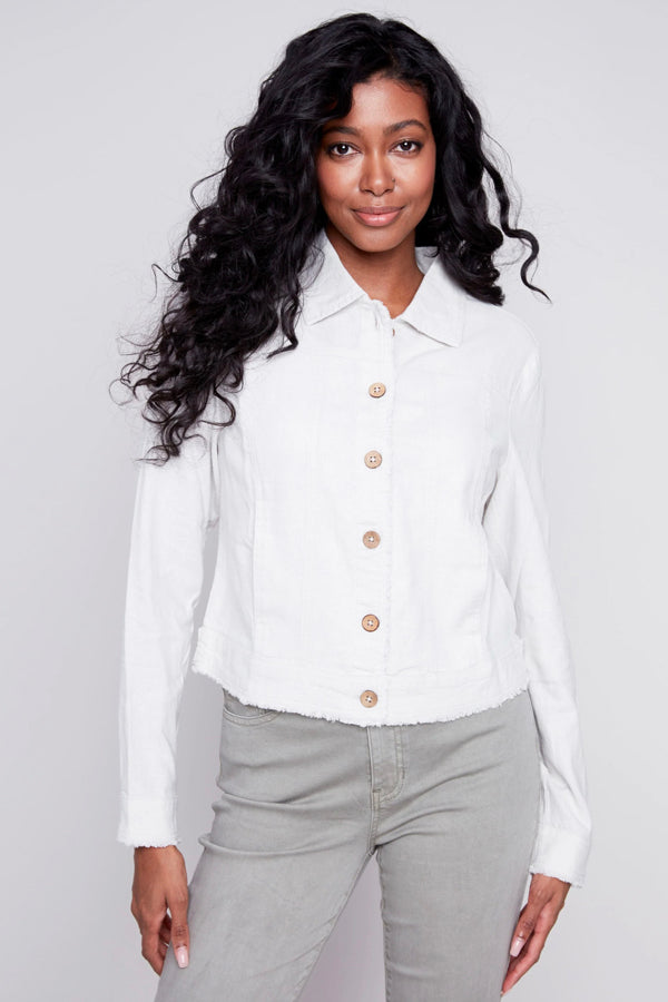 Charlie B Charlie B - Button Front Linen Jacket - Natural available at The Good Life Boutique