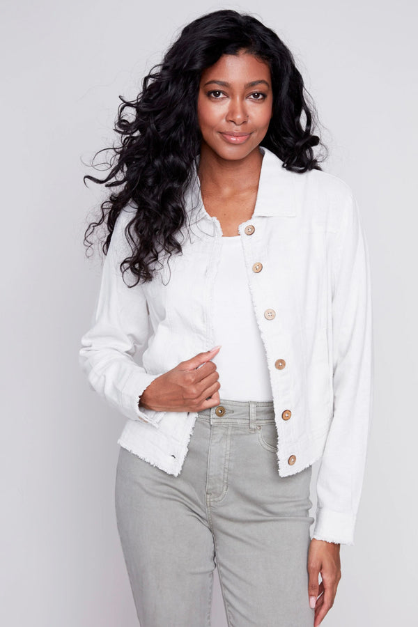 Charlie B Charlie B - Button Front Linen Jacket - Natural available at The Good Life Boutique