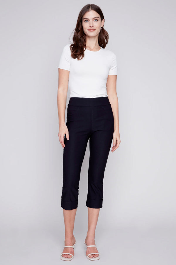 Charlie B Charlie B - Stretch Capri Pants with Folded Cuff - Black available at The Good Life Boutique