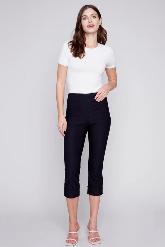 Charlie B Charlie B - Stretch Capri Pants with Folded Cuff - Black available at The Good Life Boutique