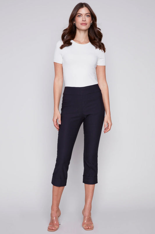 Charlie B Charlie B - Stretch Capri Pants with Folded Cuff - Navy available at The Good Life Boutique