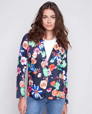 Charlie B Charlie B - Printed Linen Blazer - Gardenia available at The Good Life Boutique