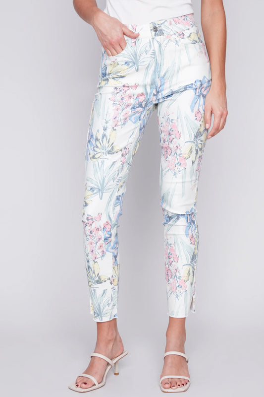 Charlie B Charlie B - Printed Twill Ankle Pant - Hawaii available at The Good Life Boutique