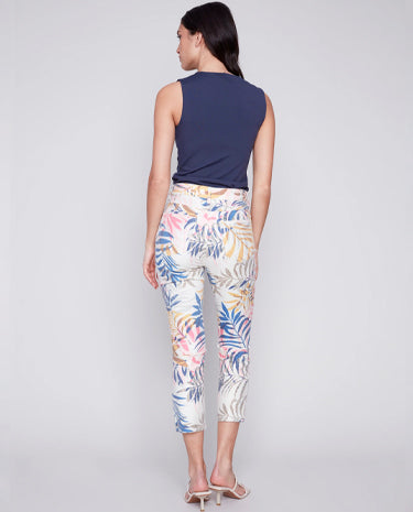 Charlie B Charlie B - Printed Zip Ankle Denim Pant - Leaf available at The Good Life Boutique