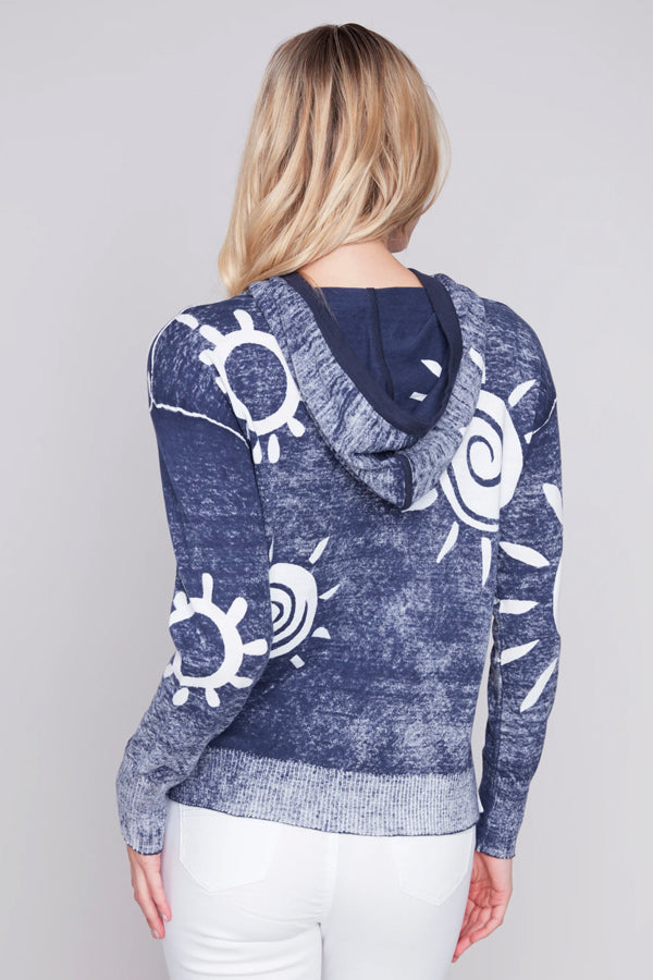 Charlie B Charlie B - Reverse Printed Hoodie Sweater - Navy available at The Good Life Boutique