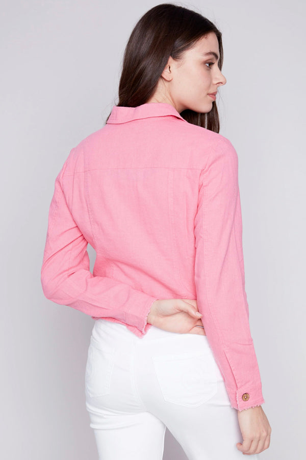 Charlie B Charlie B - Button Front Linen Jacket - Flamingo available at The Good Life Boutique