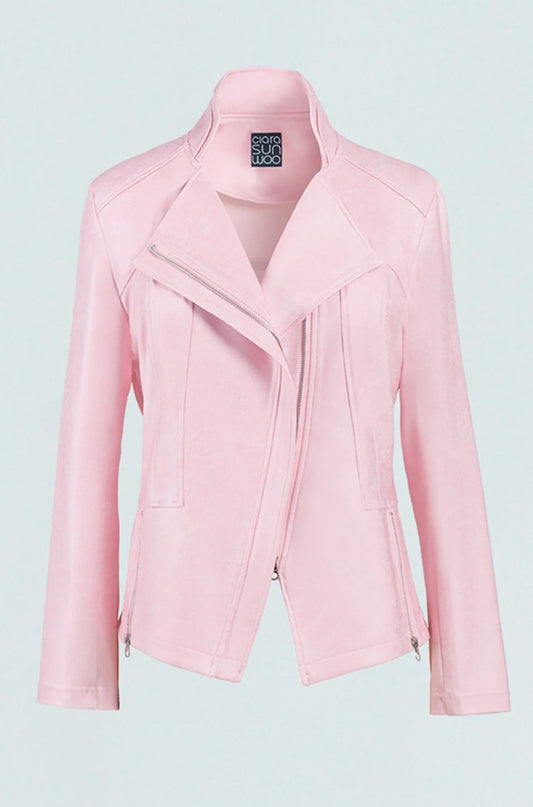 Clara Sunwoo Clara Sunwoo - Classic Liquid "Leather" Jacket With Hem Zip Details - Pink available at The Good Life Boutique