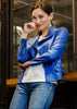 Clara Sunwoo Clara Sunwoo - Classic Liquid "Leather" Jacket With Hem Zip Details - Cobalt Blue available at The Good Life Boutique