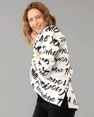 Lisette Lisette - Eleanor Fabric 28" Printed Jacket - White/Black available at The Good Life Boutique