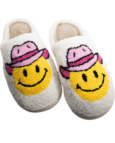 Katydid Pink Cowgirl Hat Western Fuzzy Slippers - White available at The Good Life Boutique