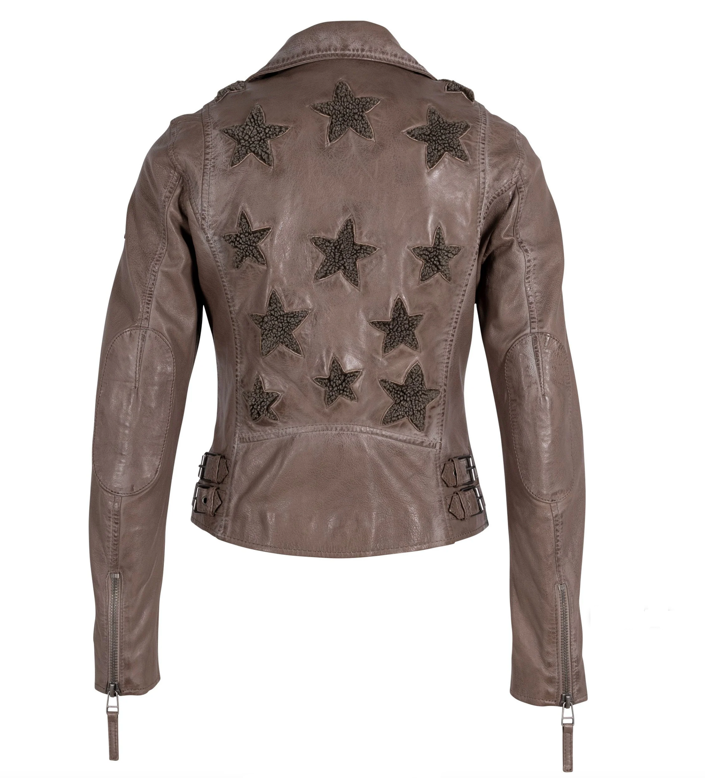Mauritius Mauritius - Christy RF Woman's Leather Jacket with Sherpa Stars - Cozy Taupe available at The Good Life Boutique