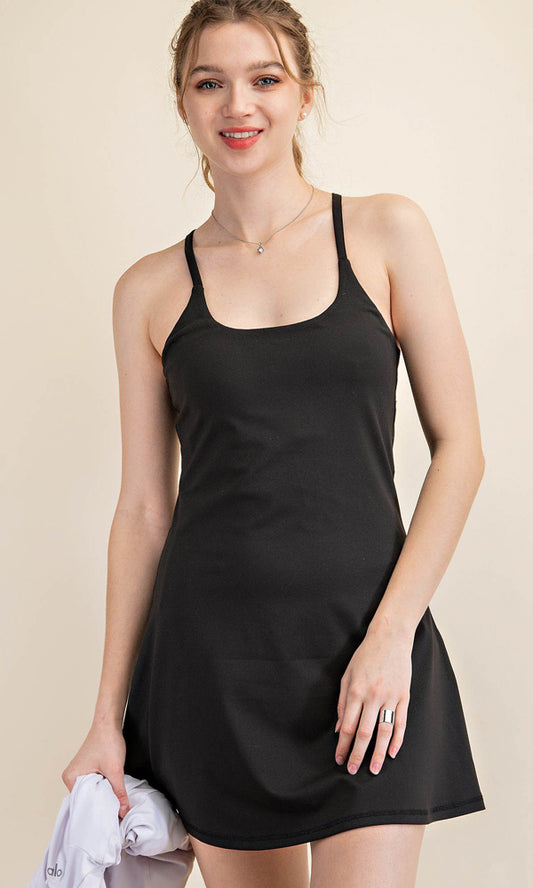Kori America Stretch Fabric Sport Clash Dress Inside Short Legging - Black available at The Good Life Boutique