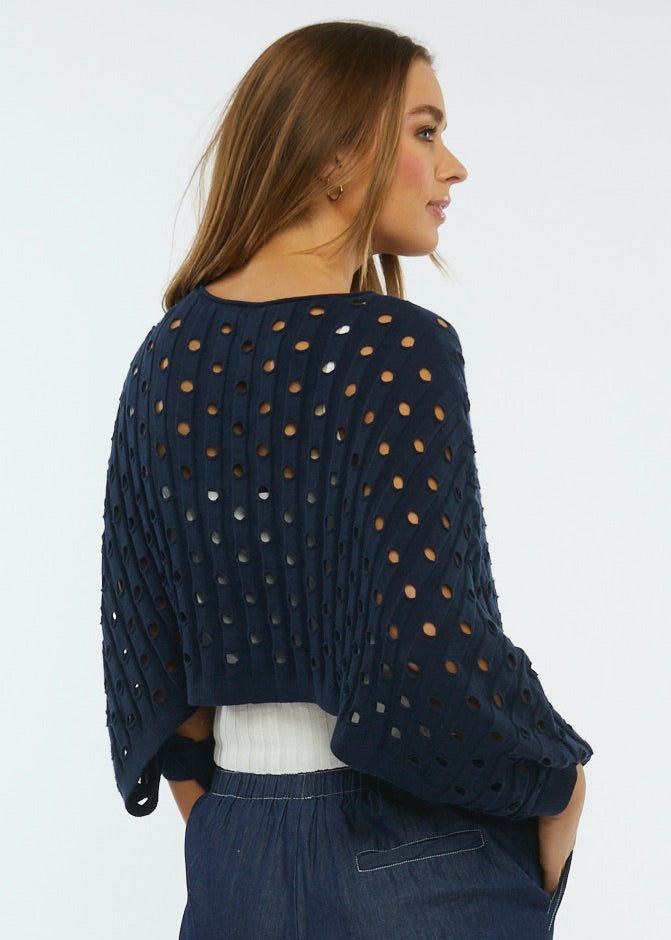 Zaket & Plover Zaket & Plover - Holey Shrug - Navy available at The Good Life Boutique