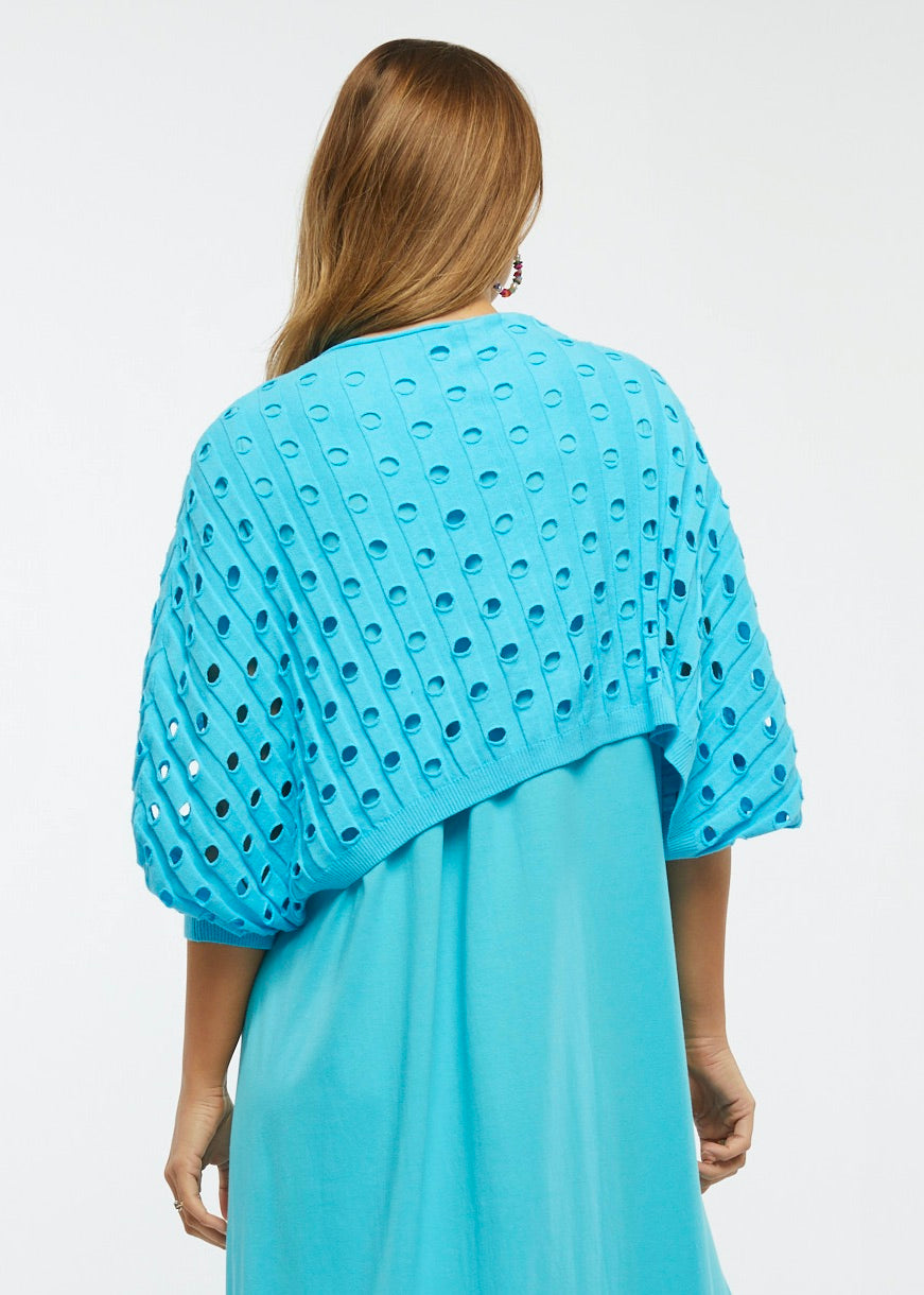 Zaket & Plover Zaket & Plover - Holey Shrug - Turquoise available at The Good Life Boutique
