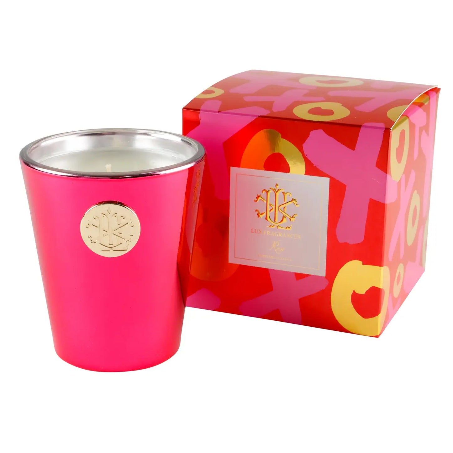 Lux Fragrances Rose Designer 8 oz Designer Boxed Candle available at The Good Life Boutique