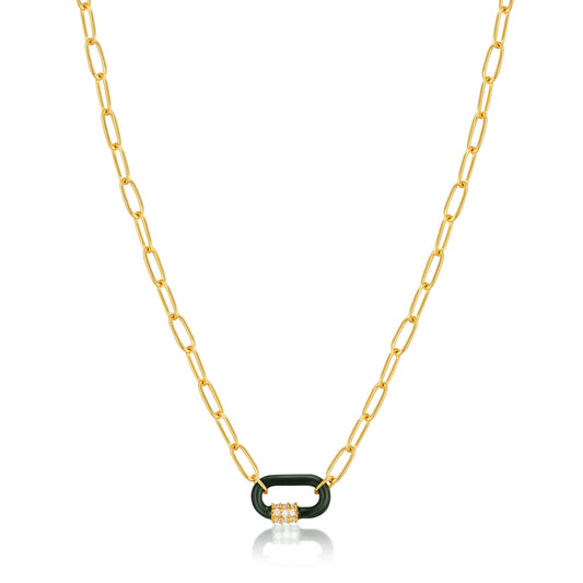 ANIA HAIE ANIA HAIE - Forest Green Enamel Carabiner Gold Necklace available at The Good Life Boutique