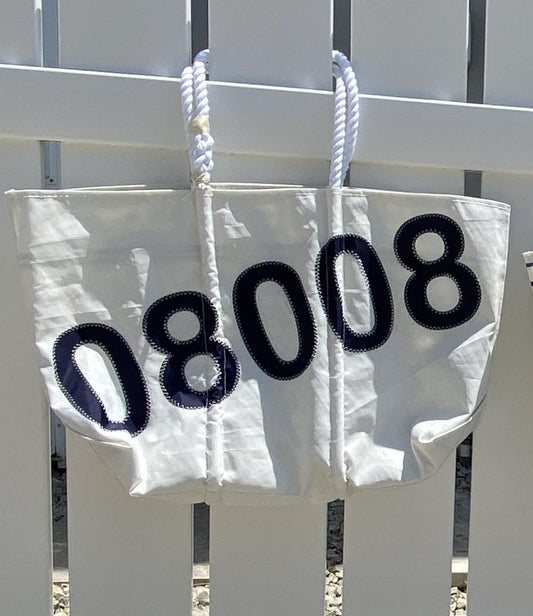 Sea Bags Maine Sea Bags Large Custom Sailcloth Long Beach Island, NJ Zip Code Tote - 08008 available at The Good Life Boutique