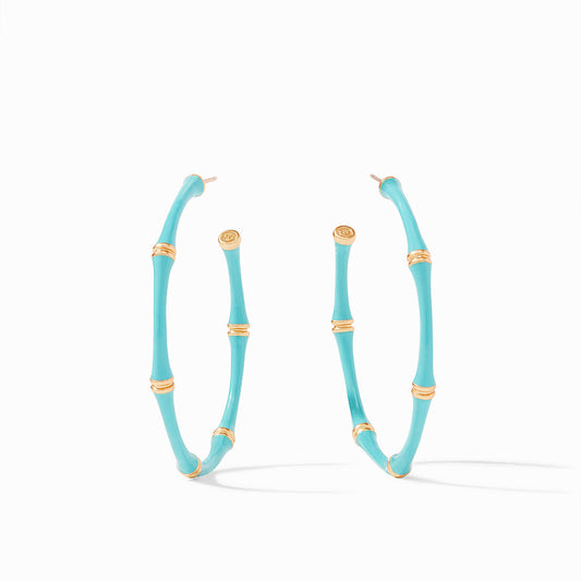 Julie Vos Julie Vos - Bamboo Hoop - Gold - Bahamian Blue Enamel available at The Good Life Boutique