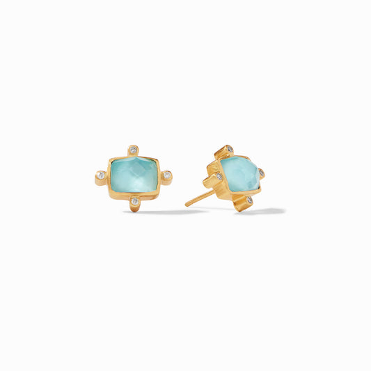 Julie Vos Julie Vos - Clara Stud Earring Gold - Iridescent Bahamian Blue available at The Good Life Boutique