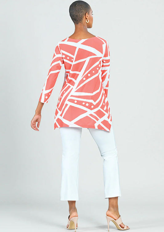 Clara Sunwoo Clara Sunwoo Parachute Hem Tunic - Stripes & Dots -  Coral/White available at The Good Life Boutique