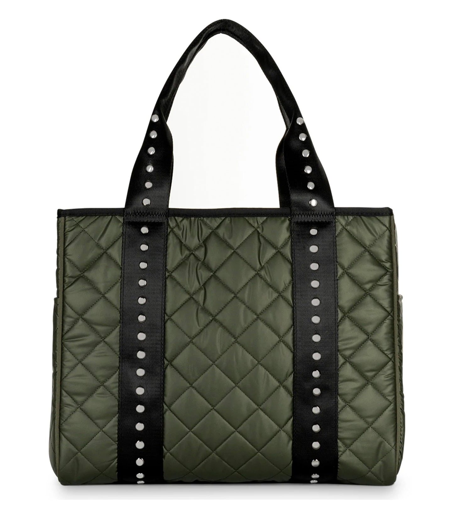 Haute Shore LTD Jaime-Avenue - Army Leatherette Quilted Puffer - Black Straps With Gunmetal Studs available at The Good Life Boutique