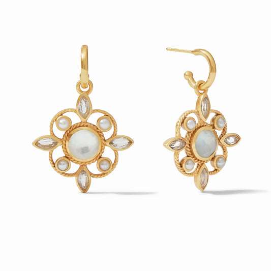 Julie Vos Julie Vos - Monaco Hoop & Charm Earring Gold Iridescent Clear Crystal and Pearl accents available at The Good Life Boutique