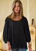 Davi&Dani Solid Round Neck Top - Black available at The Good Life Boutique