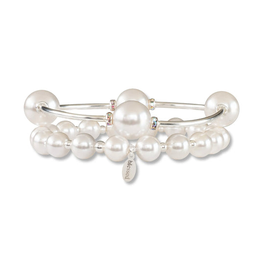 Made As Intended 12mm Crystal White Pearl Blessing Bracelet - Silver Links available at The Good Life Boutique
