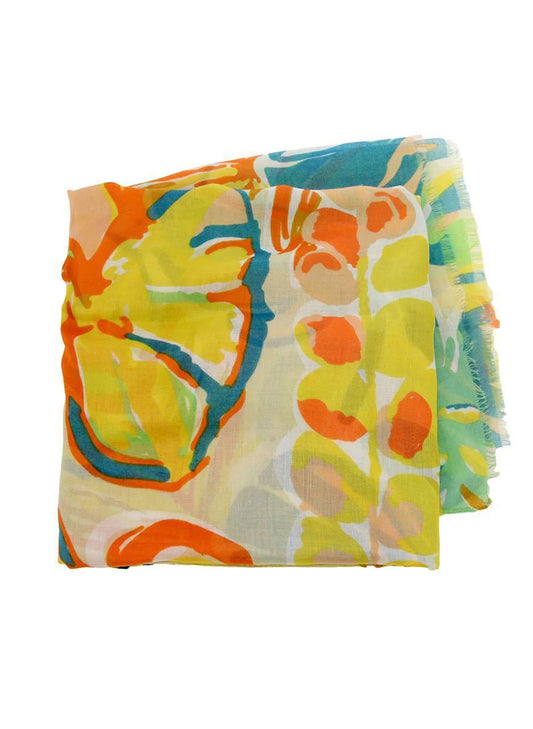 Joy Accessories 180X90 Orange Tropical Leaf Scarf available at The Good Life Boutique