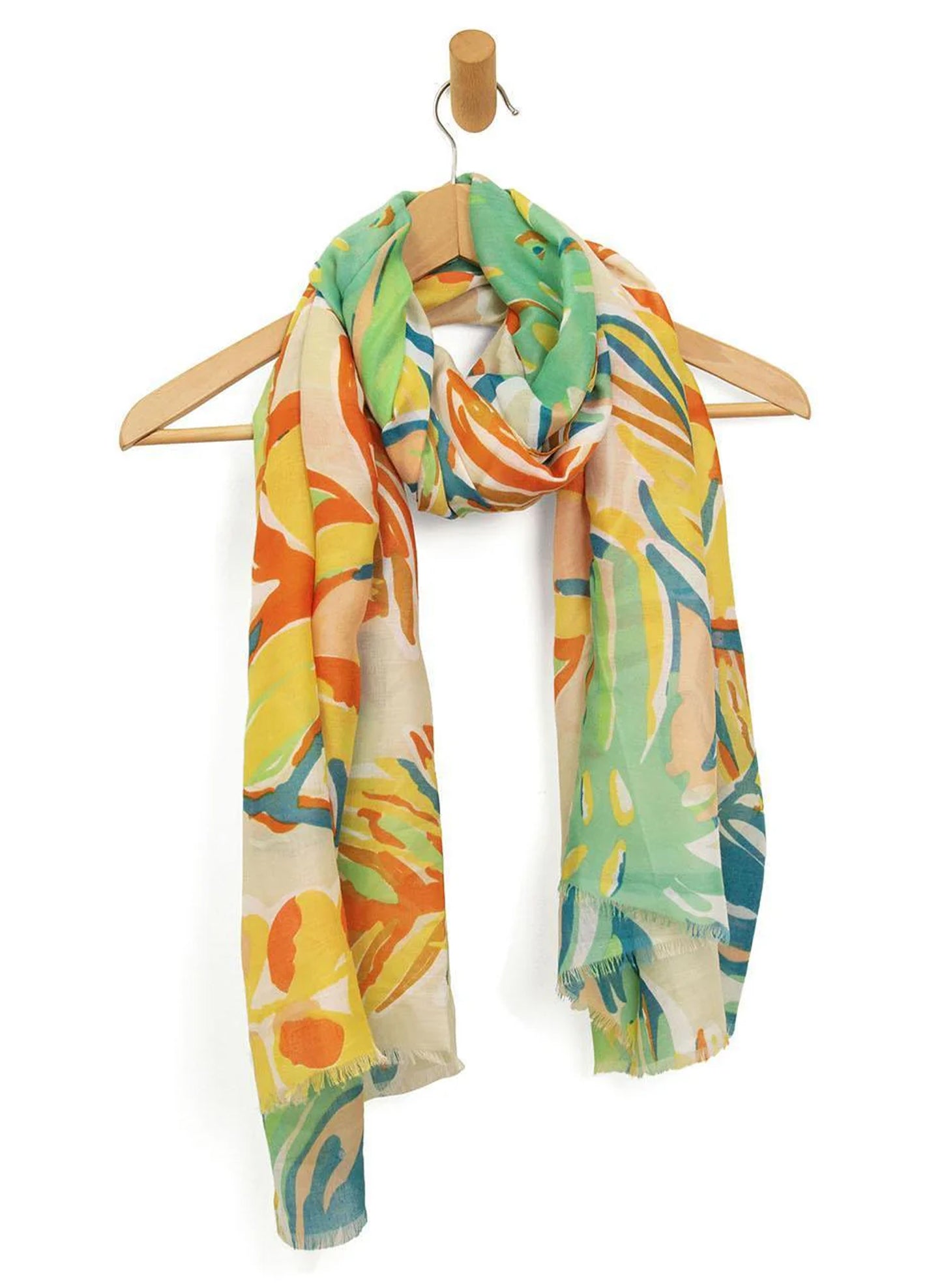 Joy Accessories 180X90 Orange Tropical Leaf Scarf available at The Good Life Boutique