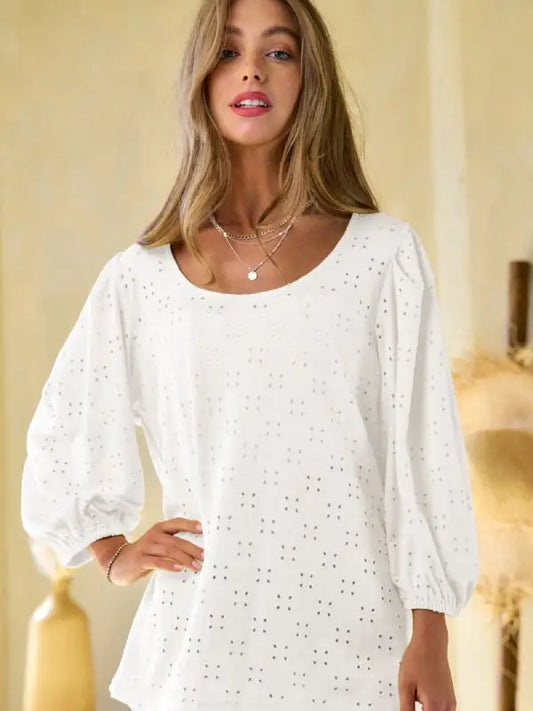 Davi&Dani Solid Round Neck Top - White available at The Good Life Boutique