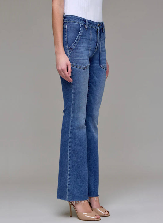 Hidden 31" Inseam Happi Flare Jean-MR W/Patch Pockets - Med Dark