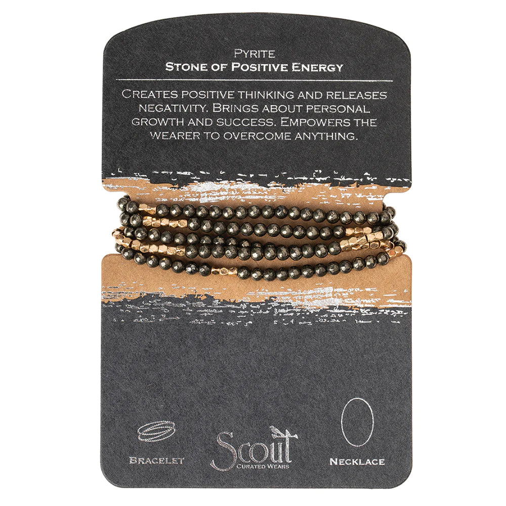 Scout Curated Wears Stone Wrap Bracelet/Necklace - Pyrite/Gold - Stone Of Positive Energy available at The Good Life Boutique