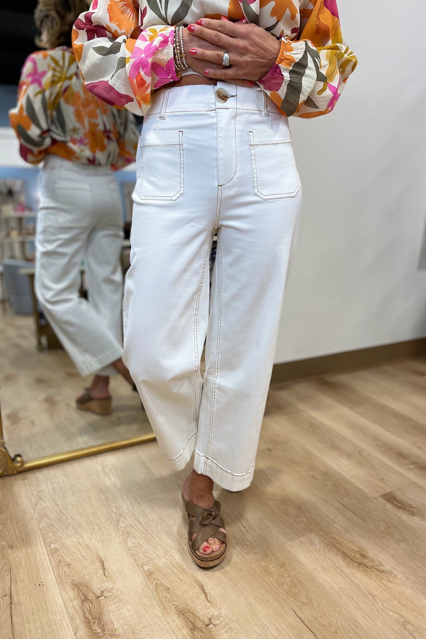 Renuar Collection Renuar - Woven Pant - White available at The Good Life Boutique