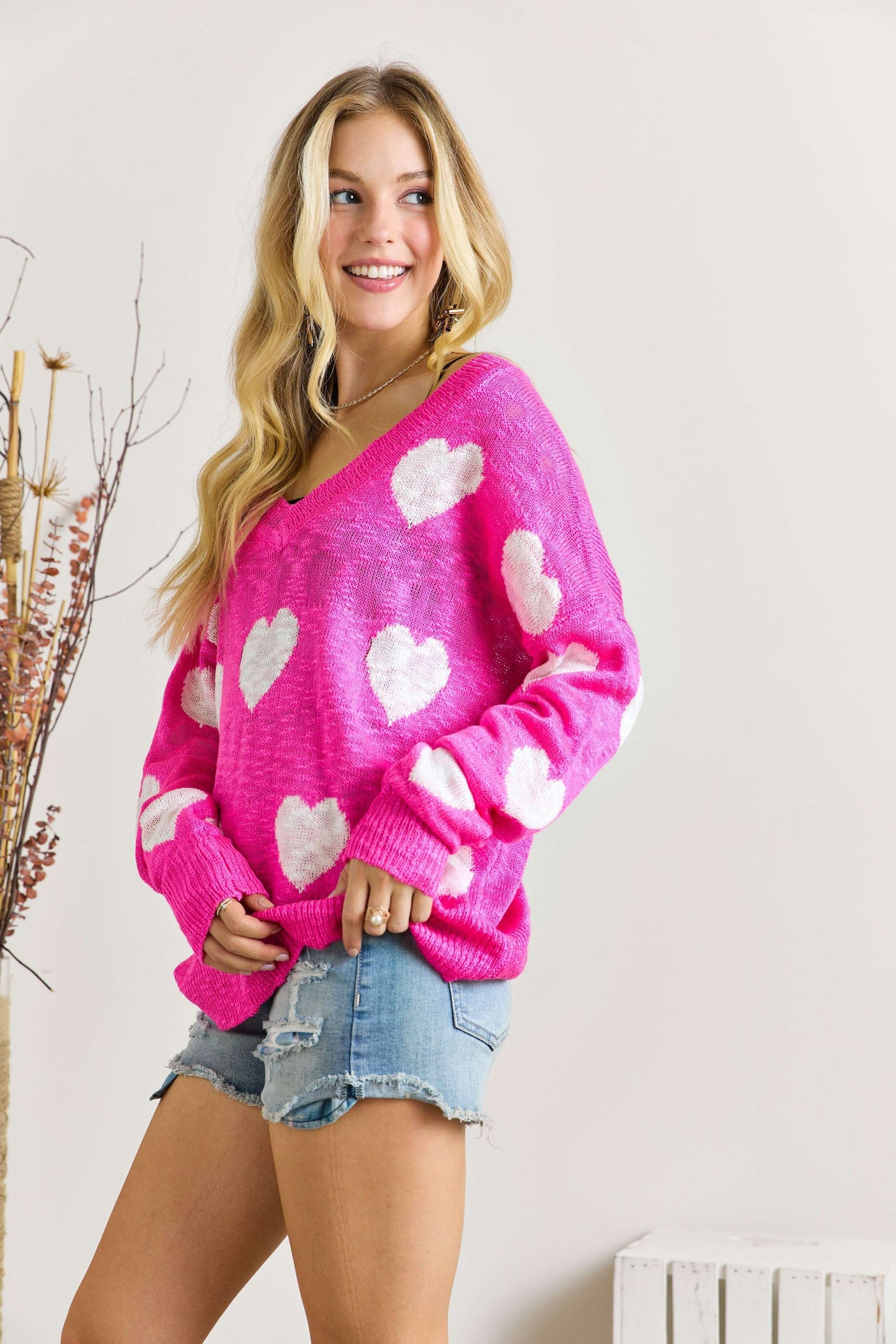 Adora Adora - Lovely Heart Sweater Top - Hot Pink available at The Good Life Boutique