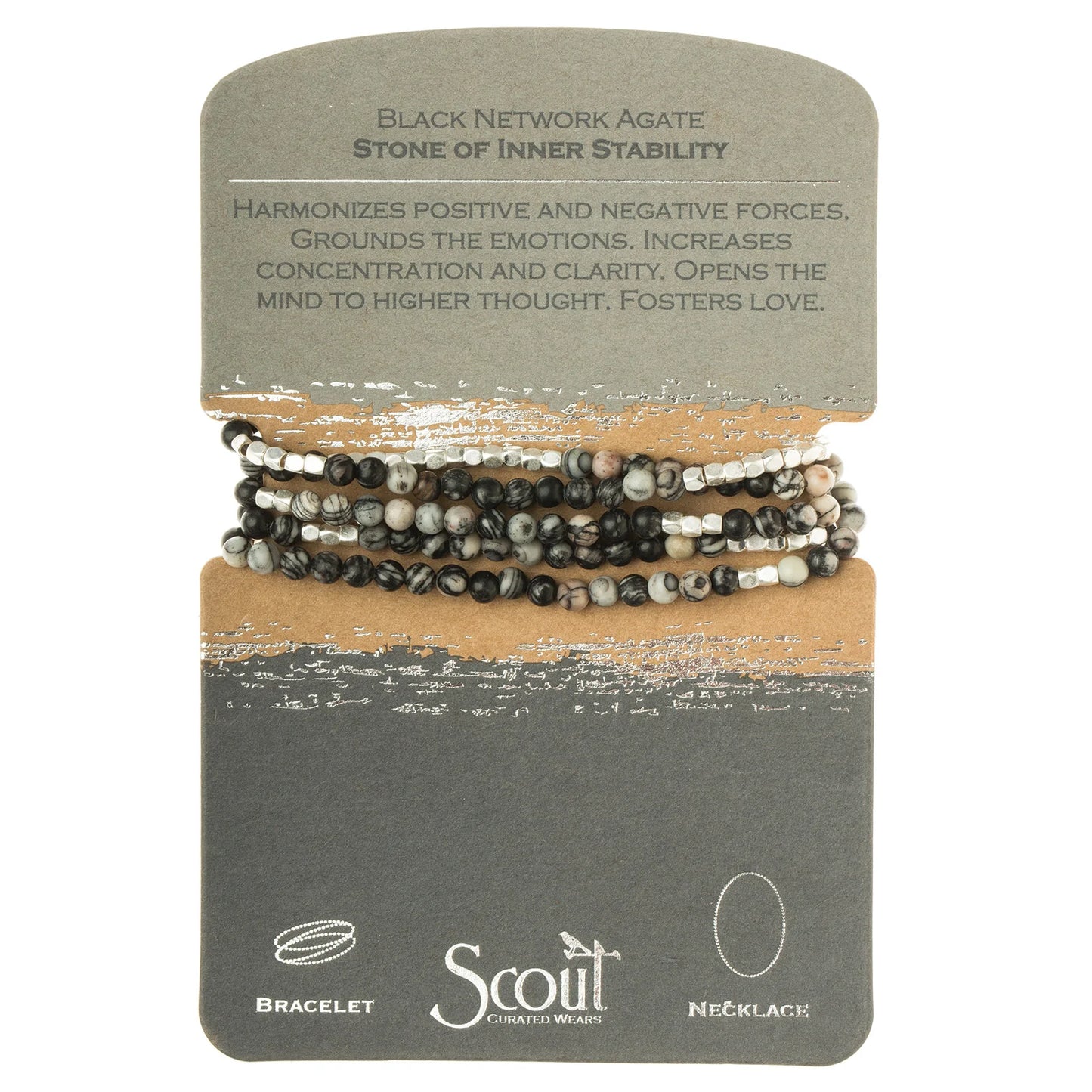 Scout Curated Wears Stone Wrap Bracelet/Necklace - Black Network Agate - Stone of Inner Stability available at The Good Life Boutique