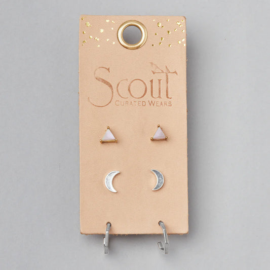 Scout Curated Wears Ella Stud Trio - Silver (Rose Quartz) available at The Good Life Boutique