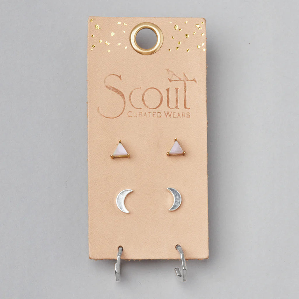 Scout Curated Wears Ella Stud Trio - Silver (Rose Quartz) available at The Good Life Boutique