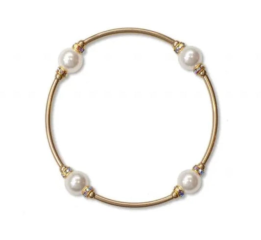 Made As Intended 8mm White Pearl Blessing Bracelet With Gold Links available at The Good Life Boutique
