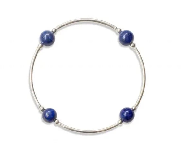 Made As Intended 8mm Lapis Blessing Bracelet With Silver Links available at The Good Life Boutique
