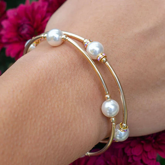 Made As Intended 8mm Crystal White Pearl Blessing Bracelet - Gold Links available at The Good Life Boutique