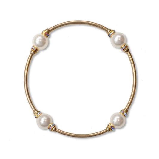 Made As Intended 8mm Crystal White Pearl Blessing Bracelet - Gold Links available at The Good Life Boutique