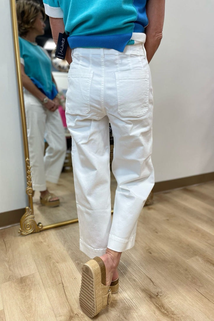 Renuar Collection Renuar - Woven Pant - Creme available at The Good Life Boutique