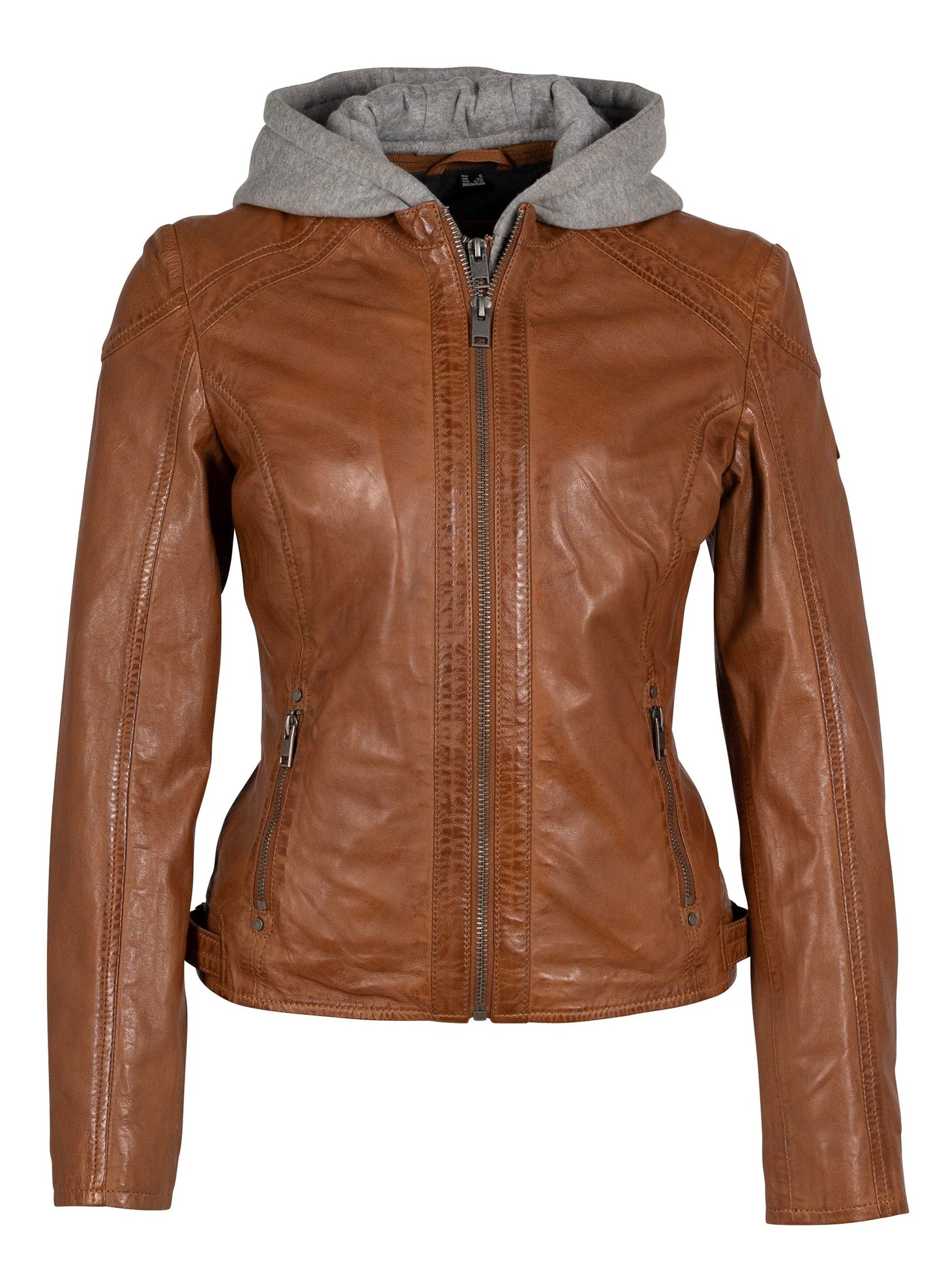 Mauritius Mauritius - Allice Woman's Leather Jack w/Removable Hoodie - Cognac available at The Good Life Boutique