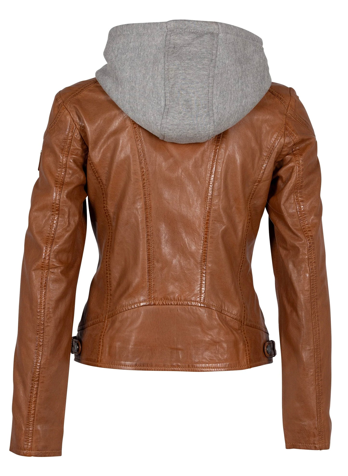 Mauritius Mauritius - Allice Woman's Leather Jack w/Removable Hoodie - Cognac available at The Good Life Boutique