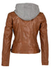 Mauritius Mauritius - Allice Woman's Leather Jack w/Removable Hoodie - Cognac available at The Good Life Boutique