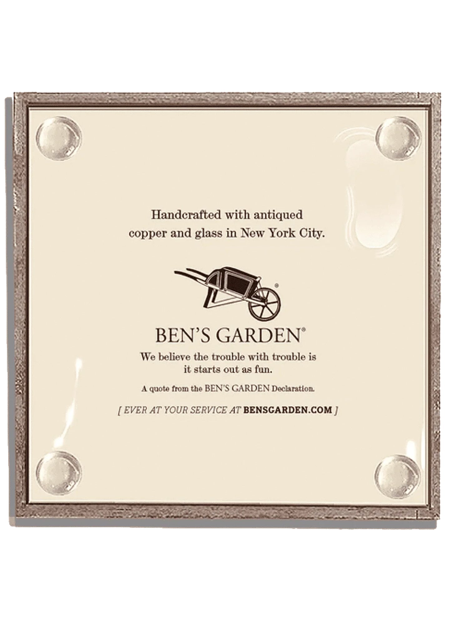 BEN'S GARDEN Always Be Ready Copper & Glass Coasters Set of 4 available at The Good Life Boutique
